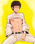  1boy abs ace_of_diamond blush male_focus muscle solo sweat 