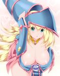  :o bad_id bad_pixiv_id bangs blonde_hair blue_hat blush breast_slip breasts breasts_outside choker cleavage cowboy_shot dark_magician_girl downblouse duel_monster eyelashes eyes_visible_through_hair green_eyes hair_between_eyes hand_on_headwear hat heart heart_background highres jewelry karucho large_breasts leaning_forward long_hair looking_at_viewer necklace nipple_slip nipples pentagram pink_background solo wizard_hat yuu-gi-ou yuu-gi-ou_duel_monsters 