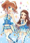  blue_eyes brown_hair commentary_request hat highres holding_hands idolmaster idolmaster_(classic) idolmaster_platinum_stars minase_iori multiple_girls orange_hair pink_eyes takatsuki_yayoi thighhighs twinkle_star_(idolmaster) wagashi928 