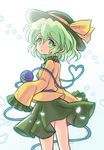  bow eyeball girotin_ginza green_eyes green_hair hat hat_bow hat_ribbon heart heart_of_string komeiji_koishi long_sleeves ribbon short_hair skirt sleeves_past_wrists solo third_eye touhou wide_sleeves 