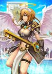  :| angel angel_wings armor armored_dress blonde_hair braid breasts cleavage closed_mouth commentary_request cowboy_shot gauntlets gloves green_eyes hair_over_one_eye halo holster key keyblade large_breasts looking_at_viewer maid_headdress nana-ya navel original pauldrons pelvic_curtain short_hair single_braid single_gauntlet single_glove solo thigh_holster v-shaped_eyebrows white_gloves wings 