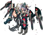  blue_hair chain claws cosmic_break full_body hair_ornament highres mecha_musume official_art pointy_ears red_eyes solo tail wings 