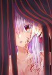  breasts cleavage collarbone dark_sakura fate/stay_night fate_(series) hair_ribbon long_hair matou_sakura medium_breasts nakamura_hinato parted_lips purple_hair red_eyes ribbon solo topless upper_body 