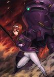  battle brown_eyes brown_hair fire gloves hairband kanzaki_sumire koubu mecha military military_uniform momoto open_mouth sakura_taisen short_hair smoke solo uniform 