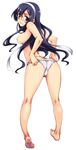  ass barefoot black_hair blue_eyes breasts butt_crack from_behind glasses hairband hisakawa_chin kantai_collection kneepits large_breasts long_hair looking_back nipples ooyodo_(kantai_collection) panties panty_pull solo topless underwear white_panties 