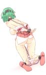  1girl arms_behind_back ass bdsm blindfold bondage bound bound_legs bound_wrists breasts chains collar from_behind green_hair highres kazami_yuuka kneeling no_pants non_(z-art) panties panty_pull short_hair slave solo sweat touhou underwear 