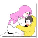  against_wall anal blush bottomless brothers eyes_closed flat_color heart heart_in_mouth hood hood_up hoodie kneeling lying male_focus matsuno_juushimatsu matsuno_todomatsu multiple_boys on_back osomatsu-kun osomatsu-san sex siblings simple_background smile socks torogao white_background yaoi 