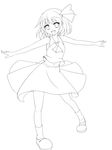  absurdres bare_shoulders fang greyscale hair_ribbon highres lineart midriff monochrome navel open_mouth outstretched_arms ribbon rumia simple_background solo spread_arms touhou white_background zefyu 