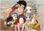  3girls black_hair blue_hair fairy_tail family gajeel_redfox if_they_mated levy_mcgarden multiple_boys multiple_girls pantherlily rusky 