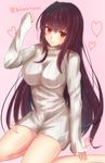  blush breasts dress fate/grand_order fate_(series) large_breasts long_hair looking_at_viewer purple_hair red_eyes ribbed_sweater scathach_(fate)_(all) scathach_(fate/grand_order) smile solo sweater sweater_dress tanaji turtleneck 