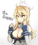  animal animal_on_head batsubyou blonde_hair blue_eyes breasts cat cat_on_head cleavage elbow_gloves fingerless_gloves gloves hayabusa iowa_(kantai_collection) kantai_collection large_breasts long_hair on_head star star-shaped_pupils symbol-shaped_pupils 