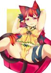  animal_ears armpits bow braid breasts camisole cat_ears cat_tail covered_nipples fangs hair_bow kaenbyou_rin konata_gazel medium_breasts red_eyes red_hair solo sweat tail touhou twin_braids 