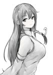  animal bad_id bad_pixiv_id bare_shoulders breasts collared_vest detached_sleeves eyebrows eyebrows_visible_through_hair from_side greyscale hair_between_eyes hair_ornament highres kochiya_sanae koretsuki_azuma large_breasts long_hair long_sleeves looking_at_viewer looking_to_the_side monochrome sketch snake snake_hair_ornament solo touhou upper_body vest wing_collar 