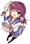  4girls angel_beats! book chibi from_above green_eyes hinata_(angel_beats!) iwasawa komowata_haruka miniboy minigirl multiple_boys multiple_girls noda_(angel_beats!) otonashi_(angel_beats!) purple_hair school_uniform serafuku shinda_sekai_sensen_uniform short_hair tenshi_(angel_beats!) thighhighs yui_(angel_beats!) yuri_(angel_beats!) 