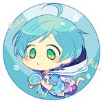  aqua_hair barefoot blue_hair chibi circle ensemble_stars! green_eyes hooded_top jellyfish looking_down male_focus pakkuncho round_image shinkai_kanata solo 