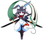  boots bottomless copyright_request furry goushu kunoichi long_hair ninja rabbit red_eyes scroll 