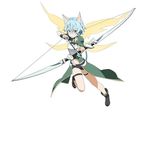  aiming aiming_at_viewer animal_ears arrow black_shorts blue_eyes blue_hair bow_(weapon) breastplate cat_ears cat_tail drawing_bow full_body highres holding holding_arrow holding_bow_(weapon) holding_weapon official_art outstretched_arm short_shorts shorts simple_background sinon sinon_(sao-alo) solo sword_art_online sword_art_online:_code_register tail weapon white_background wings 