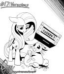  2018 angel_(mlp) annoyed blush carrot crate eating fluttershy_(mlp) food friendship_is_magic lagomorph mammal monochrome my_little_pony omny87 overweight rabbit vegetable 