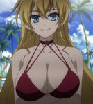  bikini blonde_hair blue_eyes breasts claire_harvey cleavage cloud earrings hundred large_breasts long_hair screencap solo stitched upper_body 