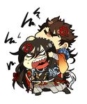  anger_vein angry armor biting black_hair brown_hair chibi closed_eyes izumi-no-kami_kanesada japanese_armor japanese_clothes male_focus multiple_boys mutsu-no-kami_yoshiyuki sharp_teeth shoda_(straight62) shoulder_armor simple_background sode teeth touken_ranbu white_background 