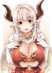  :d alicia_(granblue_fantasy) bangs blunt_bangs blush breasts cleavage cleavage_cutout cross cross_earrings curvy draph dress earrings elbow_gloves eyebrows eyebrows_visible_through_hair gloves gradient gradient_background gradient_hair granblue_fantasy hands_on_own_chest happy hips horns jewelry lace lace-trimmed_dress lace-trimmed_gloves large_breasts long_hair looking_at_viewer mature multicolored_hair mushi024 neck_ring no_bra open_mouth outside_border pointy_ears red_dress red_eyes short_sleeves sidelocks silver_hair smile solo straight_hair underboob underboob_cutout upper_body very_long_hair white_gloves 