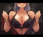  black_bra bra bracelet breasts cleavage grey_hair head_out_of_frame jewelry large_breasts letterboxed licking_lips oressama solo sweat tongue tongue_out touhou underwear undressing upper_body yagokoro_eirin 
