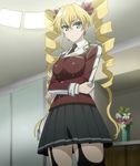  blonde_hair blue_eyes breasts claire_harvey highres hundred large_breasts long_hair skirt solo standing stitched 