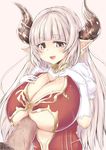  1girl alicia_(granblue_fantasy) breasts center_opening cleavage draph earrings elbow_gloves gloves granblue_fantasy hetero highres horns huge_breasts jewelry long_hair paizuri penis pink_eyes pink_hair pointy_ears solo_focus yotunoha 