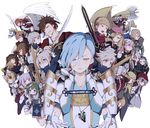  6+girls animal_ears armor arrow axe back bandana bangs beret black_hair blonde_hair blue_eyes blue_hair book bow_(weapon) braid brown_hair cape closed_eyes deere_(fire_emblem_if) dragon drill_hair eponine_(fire_emblem_if) everyone fire_emblem fire_emblem_if foleo_(fire_emblem_if) fox_ears fox_tail gloves green_hair grey_hair gurei_(fire_emblem_if) hair_bun hair_over_one_eye hairband hat headband highres hisame_(fire_emblem_if) hood hoodie ignis_(fire_emblem_if) inha_(ingha) jewelry kanna_(female)_(fire_emblem_if) kanna_(fire_emblem_if) kanna_(male)_(fire_emblem_if) katana kinu_(fire_emblem_if) kisaragi_(fire_emblem_if) long_hair lutz_(fire_emblem_if) matoi_(fire_emblem_if) midoriko_(fire_emblem_if) mitama_(fire_emblem_if) multicolored_hair multiple_boys multiple_girls naginata necklace open_mouth ophelia_(fire_emblem_if) pegasus pink_hair polearm purple_eyes red_eyes red_hair shigure_(fire_emblem_if) shinonome_(fire_emblem_if) siegbert_(fire_emblem_if) simple_background soleil_(fire_emblem_if) sophie_(fire_emblem_if) spear staff sword syalla_(fire_emblem_if) tail twin_braids twintails two-tone_hair velour_(fire_emblem_if) weapon white_background white_hair wolf_ears wolf_tail yellow_eyes 