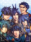  :d :o aqua_eyes aqua_hair armor artist_name bangs black_gloves blue blue_background blue_eyes blue_hair blue_scarf cape celice_(fire_emblem) closed_mouth collarbone color_connection commentary english ephraim expressionless fire_emblem fire_emblem:_akatsuki_no_megami fire_emblem:_ankoku_ryuu_to_hikari_no_tsurugi fire_emblem:_kakusei fire_emblem:_monshou_no_nazo fire_emblem:_rekka_no_ken fire_emblem:_seima_no_kouseki fire_emblem:_seisen_no_keifu fire_emblem:_shin_ankoku_ryuu_to_hikari_no_tsurugi fire_emblem:_shin_monshou_no_nazo fire_emblem:_souen_no_kiseki gem gloves gzei hair_between_eyes hands_on_another's_shoulders headband hector_(fire_emblem) highres ike krom lips looking_at_viewer male_focus marth multiple_boys open_mouth round_teeth ruby_(stone) scarf shoulder_armor simple_background smile spaulders spiked_hair sweatdrop teeth tiara twitter_username upper_body v watermark wing_collar 