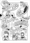  bangs check_translation comic cup detached_sleeves eating flag food food_in_mouth glass gravy gravy_boat greyscale hair_between_eyes hakama haruna_(kantai_collection) headgear hiei_(kantai_collection) holding holding_food japanese_clothes kantai_collection monochrome muneate nagumo_(nagumon) nontraditional_miko open_mouth rice sausage skewer spoon surprised tea teacup translation_request wide_sleeves 