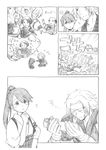  1girl blush comic crossover greyscale hakama houshou_(kantai_collection) japanese_clothes kantai_collection kashuu_kiyomitsu monochrome ponytail rinako silent_comic tonbokiri_(touken_ranbu) touken_ranbu traditional_media 