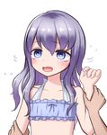  arm_grab bangs blue_eyes bra breasts cinderella_bust commentary_request flying_sweatdrops hair_between_eyes highres lavender_hair long_hair neit_ni_sei original out_of_frame pov pov_hands small_breasts solo_focus surprised underwear wrist_grab 