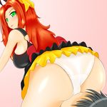  1girl artist_request ass black_hair blush breasts female green_eyes kouryuuji_mii long_hair panties project_x_zone pussy red_hair sitting_on_face white_panties 