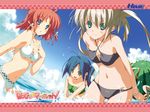  amagahara_inaho bikini blush day food fruit happy_margaret! kokonoka multiple_girls nishinomiya_shizuru ribbon rindou_saki smile swimsuit watermelon wet 