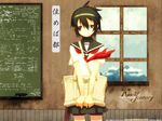  bookbag chalkboard classroom clouds gakuen_kino kino kino_no_tabi mountain school_uniform serafuku short_hair sky window 