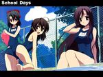  3girls gotou_junji highres katsura_kotonoha kiyoura_setsuna multiple_girls one-piece_swimsuit saionji_sekai school_days school_swimsuit sky swimsuit 