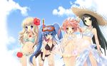  akihime_sumomo aqua_eyes arms_behind_back belt bent_over bikini bikini_skirt black_hair blonde_hair blue_eyes blue_hair blush bracelet breasts cleavage cloud day diving_mask everyone flat_chest floral_print flower front-tie_top goggles green_eyes hair_flower hair_ornament hair_ribbon hat hibiscus highres itou_noiji jewelry koiwai_flora large_breasts lineup long_hair lowleg lowleg_bikini multiple_girls nanatsuiro_drops navel necklace official_art outdoors pink_eyes pink_hair print_bikini print_sarong ribbon sarong seashell see-through shawl shell short_twintails side-tie_bikini sideboob sky smile snorkel standing straw_hat striped striped_bikini striped_swimsuit swimsuit tankini thigh_gap twintails very_long_hair wallpaper wavy_hair wet white_sarong widescreen yaeno_nadeshiko yuuki_nona 