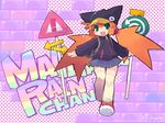  backpack bag big_hair gagraphic green_eyes hat jacket long_sleeves magical_rain_chan open_mouth orange_hair shoes skirt sneakers solo thighhighs twintails wallpaper zankuro 