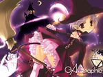  broom cat demon_tail g_munyo gagraphic hat moon night pointy_ears purple_hair red_eyes skirt solo tail wallpaper witch witch_hat 