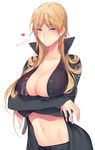  :o bangs black_jacket blonde_hair blush breast_hold breasts eyebrows eyebrows_visible_through_hair eyelashes genderswap genderswap_(mtf) groin heart high_collar izumi_kouhei jacket large_breasts long_hair long_sleeves looking_at_viewer navel open_clothes open_jacket pepper_fever shade solo stomach twitter_username unbuckled_belt uniform upper_body white_background world_trigger yellow_eyes 