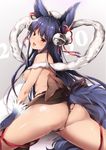  animal_ears ass bell blue_hair blush breasts chiyingzai erune fox_ears fox_tail gloves granblue_fantasy hair_bell hair_ornament highres jingle_bell long_hair looking_at_viewer medium_breasts nipples open_mouth pussy_juice red_eyes smile solo tail thighhighs yuel_(granblue_fantasy) 