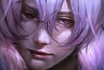  androgynous bedman closed_mouth face glasses guilty_gear guilty_gear_xrd hair_between_eyes highres light_smile lips long_hair looking_at_viewer male_focus mouth nose pink_eyes pink_hair realistic rimless_eyewear round_eyewear solo upper_body yonekura_naoyasu 