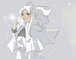  bow breath capelet eu03 flat_chest hair_bow highres long_hair melty_blood open_mouth pointy_ears red_eyes sketch slit_pupils snow solo tsukihime white_hair white_len 