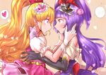  asahina_mirai blonde_hair cure_magical cure_miracle eye_contact gloves hat heart izayoi_liko long_hair looking_at_another magical_girl mahou_girls_precure! mini_hat mini_witch_hat multiple_girls precure profile purple_eyes purple_hair red_eyes sketch speech_bubble spoken_heart tsuru_ringo white_gloves witch_hat yuri 