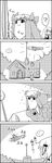  4koma =) ? arms_up cloud comic commentary crescent flying_sweatdrops greyscale hat highres house jitome kirisame_marisa koinobori long_hair manga_nippon_mukashi_banashi mario_(series) mob_cap monochrome no_hat no_headwear patchouli_knowledge smile spoken_question_mark super_mario_bros. tani_takeshi touhou translated very_long_hair yukkuri_shiteitte_ne 