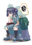  backpack bag blue_eyes blue_hair hair_bobbles hair_ornament hashiro hat hat_removed headwear_removed kawashiro_nitori ruler short_hair skirt skirt_set solo touhou twintails two_side_up 