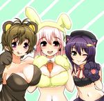  :q animal_ears bear_ears bear_paws between_breasts black_hair blush breasts brown_hair bunny_ears carrot cat_ears cat_paws cleavage collar commentary_request fake_animal_ears food fujimi_suzu gloves green_eyes hat headphones honey jinusunako large_breasts licking_lips long_hair looking_at_viewer multiple_girls navel nitroplus one_eye_closed open_mouth paw_gloves paw_pose paws pink_eyes pink_hair purple_eyes short_hair smile super_sonico tongue tongue_out watanuki_fuuri 