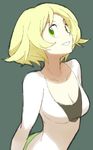  bel_(pokemon) blonde_hair breasts casual cleavage green_eyes medium_breasts pokemon pokemon_(game) pokemon_bw short_hair smile solo souji source_request 