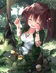  ^_^ assault_rifle blush boots breasts brown_hair camouflage can canned_food closed_eyes dog_tags eating ebina_nana forest grass gun hand_on_own_cheek highres himouto!_umaru-chan howa_type_89 japan_ground_self-defense_force japan_self-defense_force knee_pads large_breasts long_hair meso-meso mess_kit military military_uniform nature open_mouth outdoors pants ration rifle shirt sitting smile solo spork tree tree_stump twintails uniform watch wavy_mouth weapon woodland_pattern wristwatch 